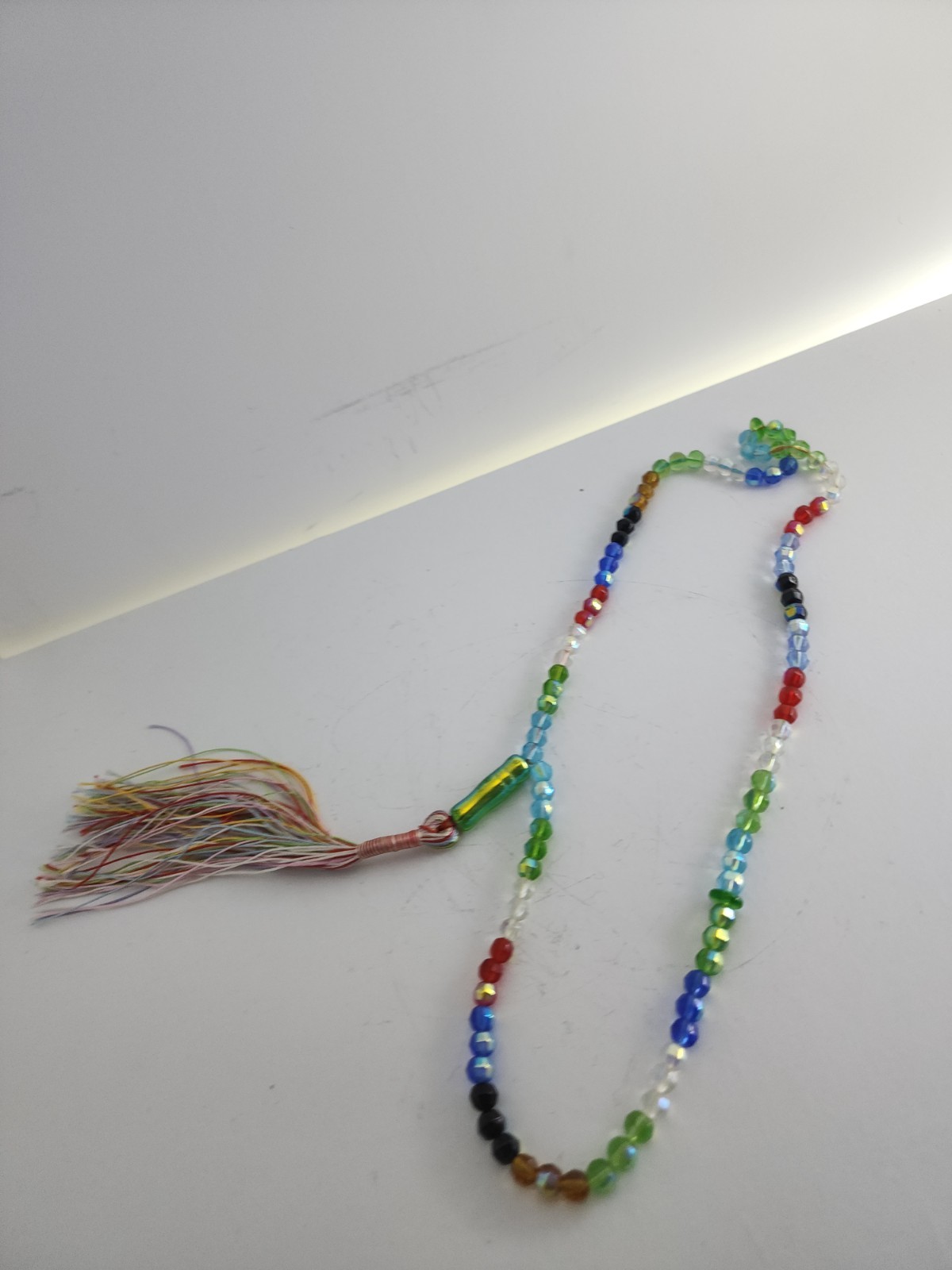 Multicolor Faceted Glass Meditation Beads Souvenir Strand with Tassel