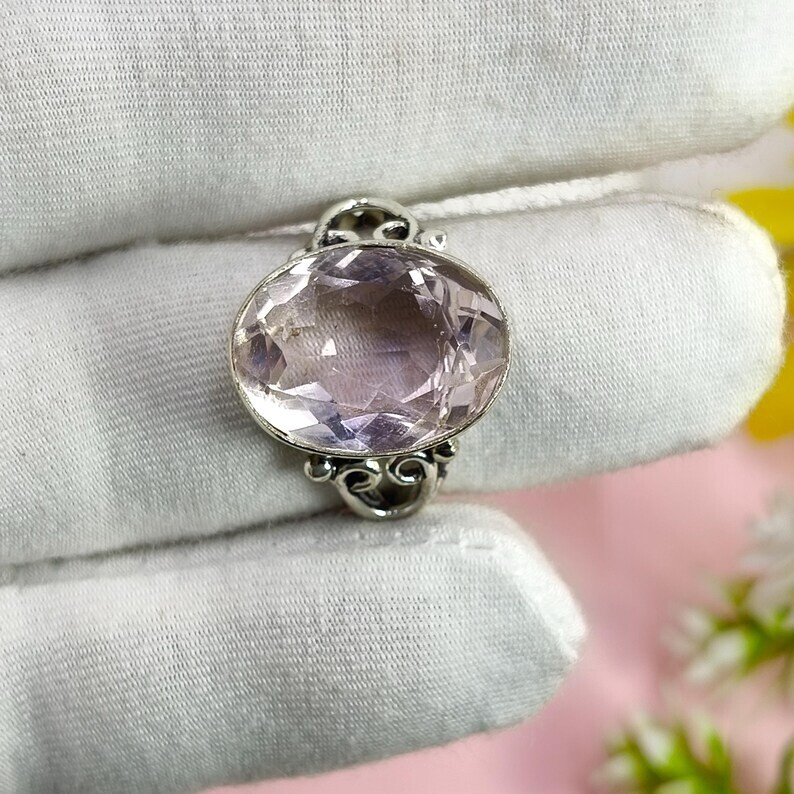 Oval Pink Morganite 925 Sterling Silver Band& Statement Ring Handmade All Size
