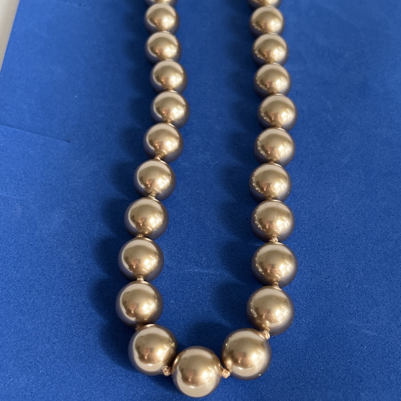 Vintage Light Chocolate 18” Glass Faux Pearls RMN Signed Good Condition