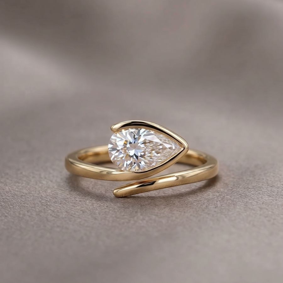 2.00Ct Pear-Cut VS1 Lab Grown Diamond Wedding Engagement Ring 14k Yellow Gold