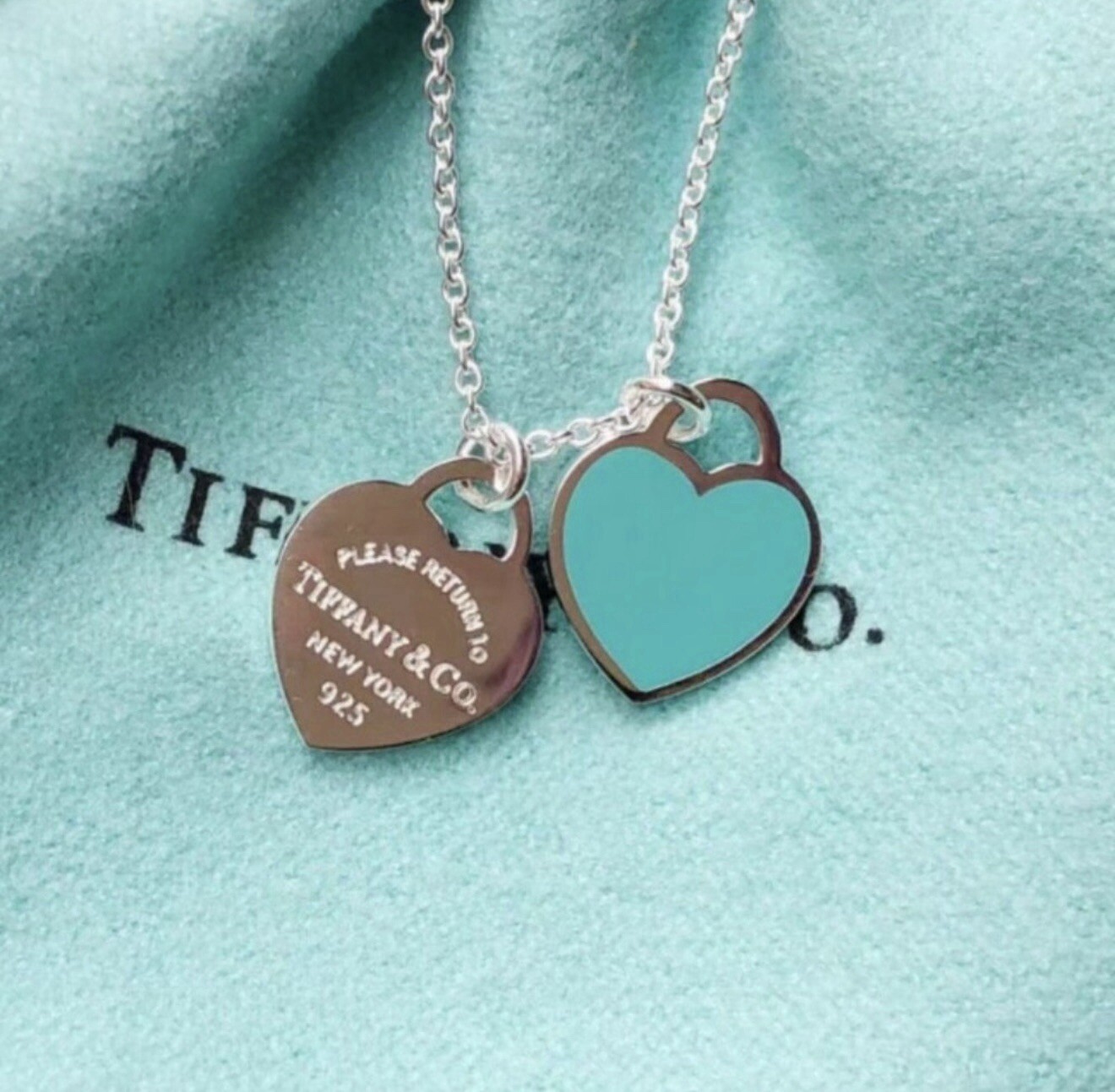Tiffany Blue® Double Heart Tag Pendant Necklace ( 18” chain )