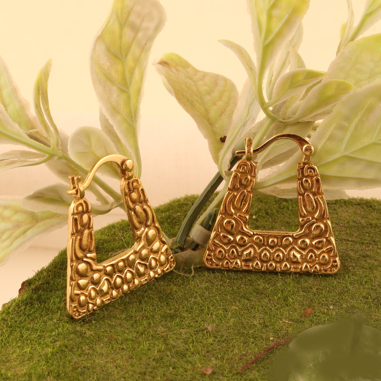 Gold & Silver Plating Geometric Hoop Earrings for Women Textured Tribal Earrings