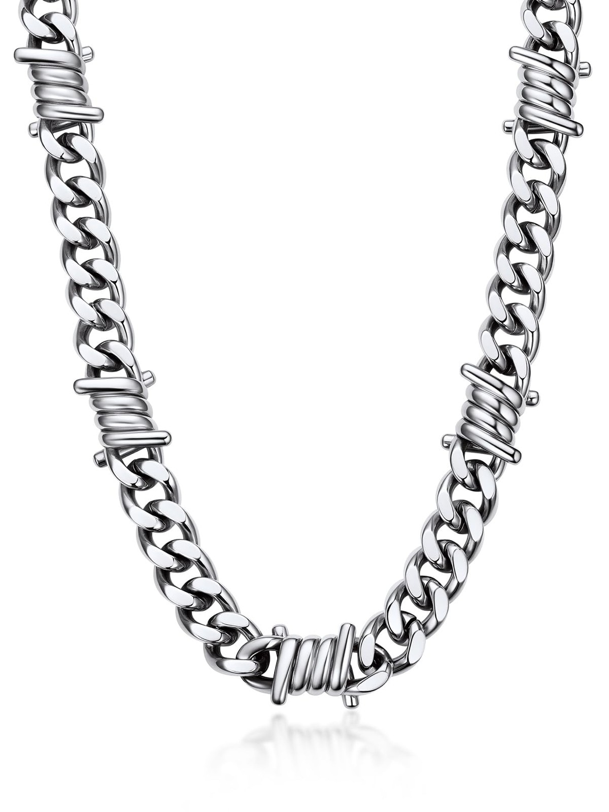 Barbed Wire Chain Necklace 12MM Stainless Steel, 22 Inch Cuban Link Thorn
