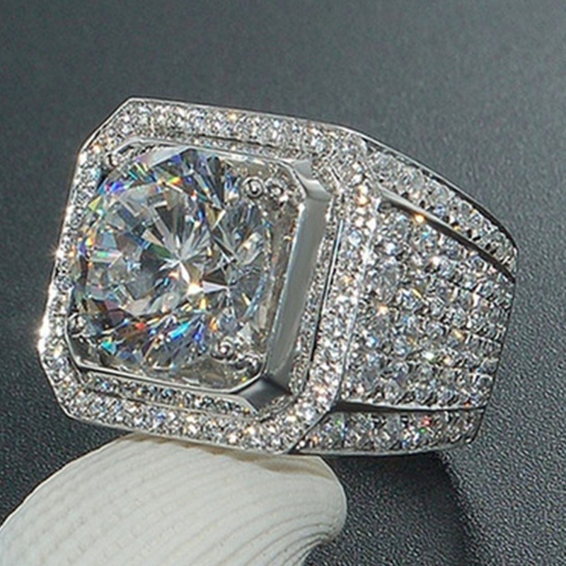Mens Fashion Full Zircon Ring Micro Pave Hip Hop Bling Jewelry