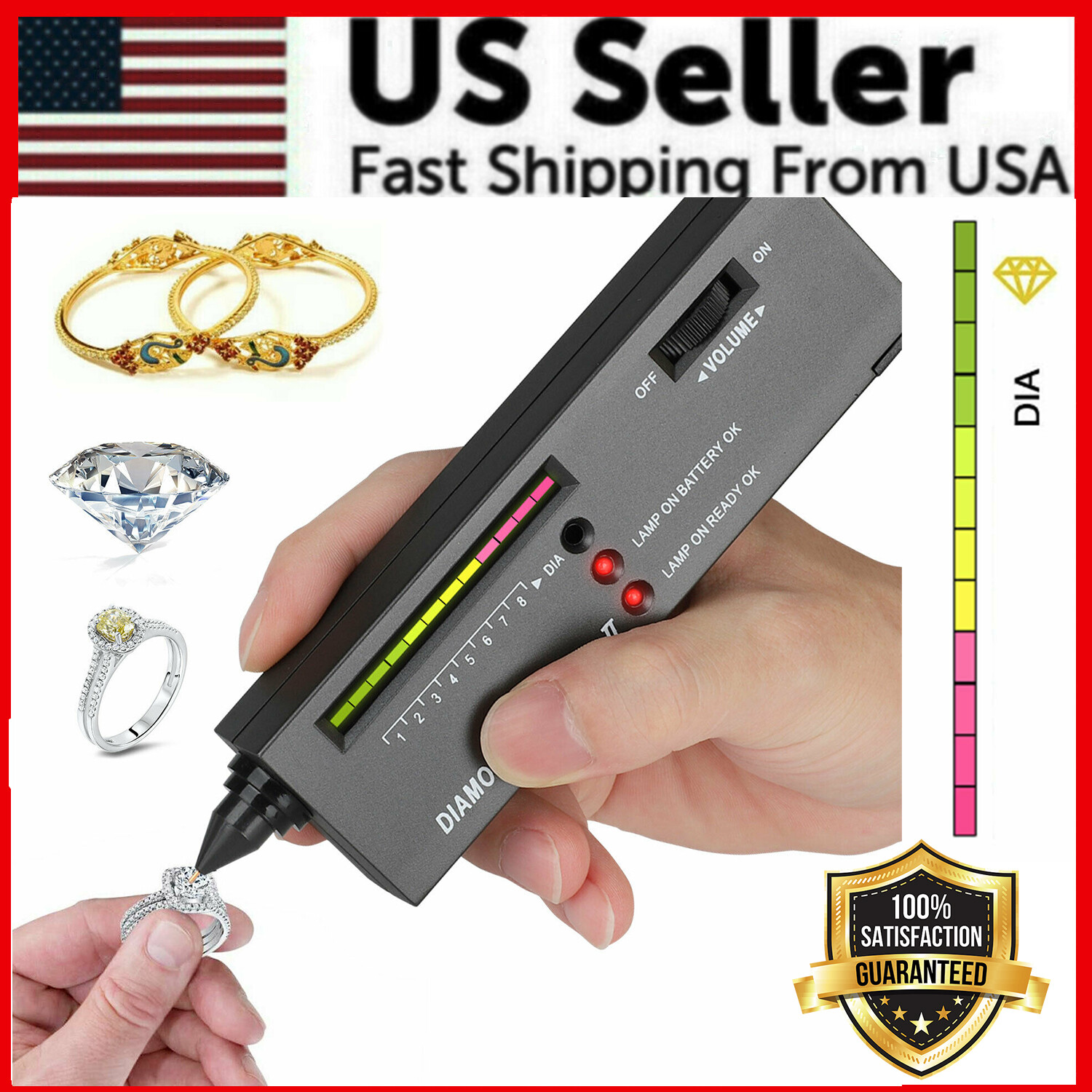 Jewelry Gemstone Testing Tool Kit Portable Diamond Tester Selector Illuminated