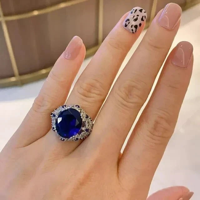 2.60 Ct Oval Cut Natural Sapphire Diamond Wedding Ring 14K White Gold Size 8