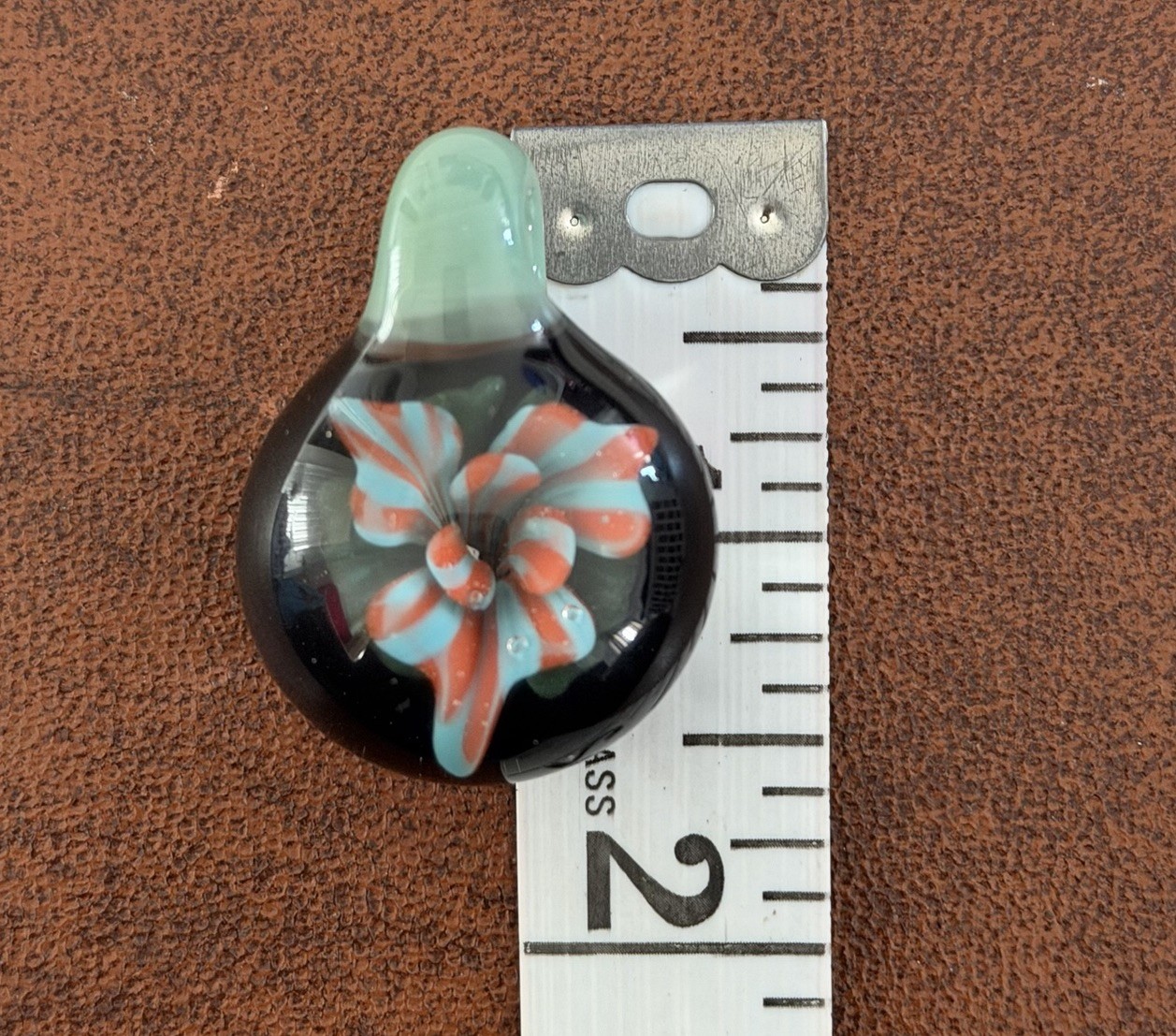 Handblown Glass Pendant Floral Flower Teal Green Orange Blue Unique