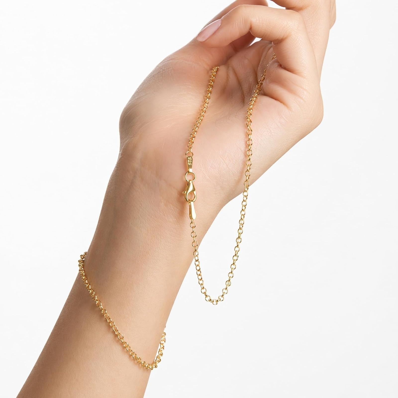 HEON 24K Gold Plated 925 Sterling Silver Rolo Chain Necklace