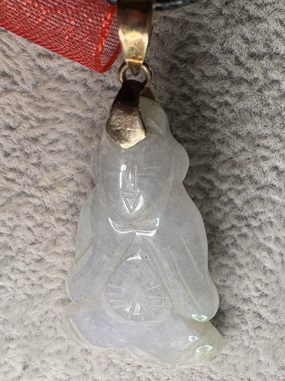 14k Yellow Gold Jade Buddha Wise Symbol Pendant 585 Black Cord Included 6.80G