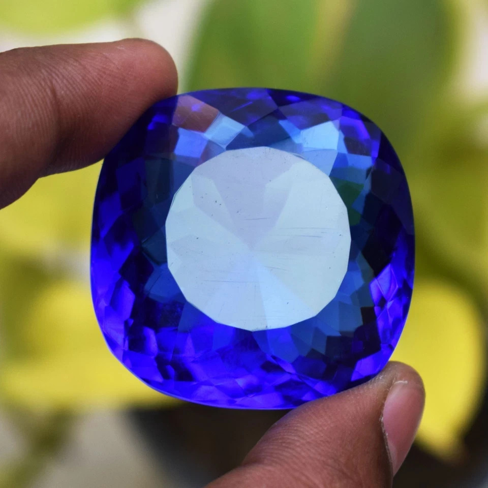 235 Carat Lustrous Blue Tanzanite Cushion Cut Flawless Certified Loose Gemstone