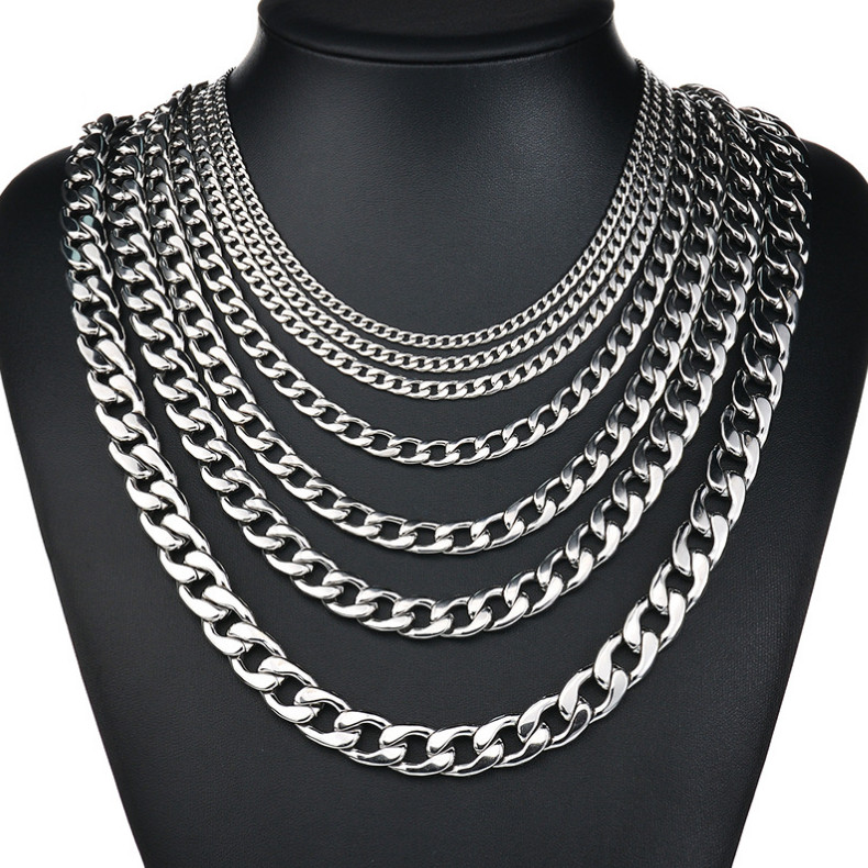 Stainless Steel Cuban Curb Chain Silver 16″-30″ Men Necklace 2/3/5/7/9/11/13mm