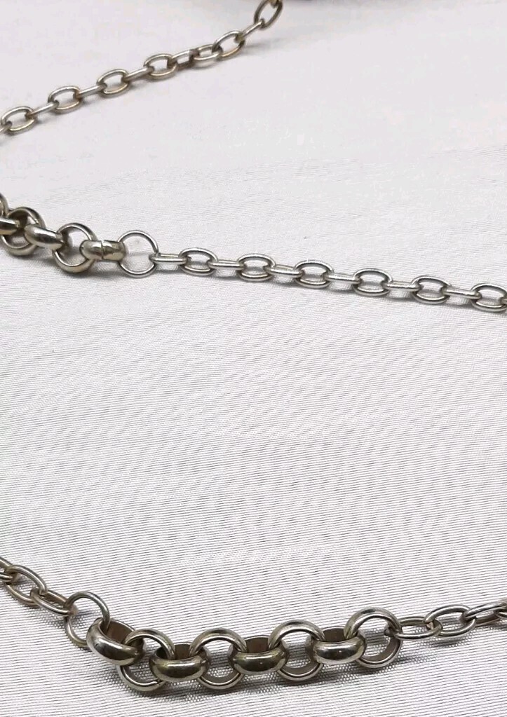 VTG 29″ Long Single Chain Linked Necklace Brass/Silver Pewter Tone Punk Glam