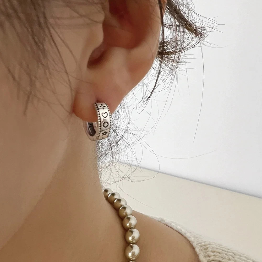 925 Sterling Silver Heart Star Huggie Hoop Earrings Small Women Jewellery Gift