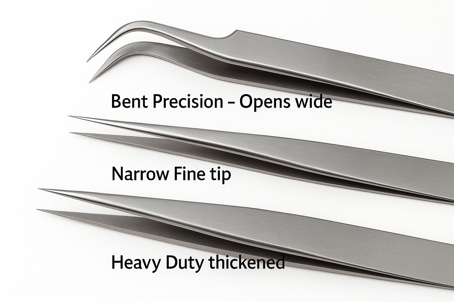 3PCS Precision Tweezers Stainless Steel Fine Bent & Heavy Duty for Electronics
