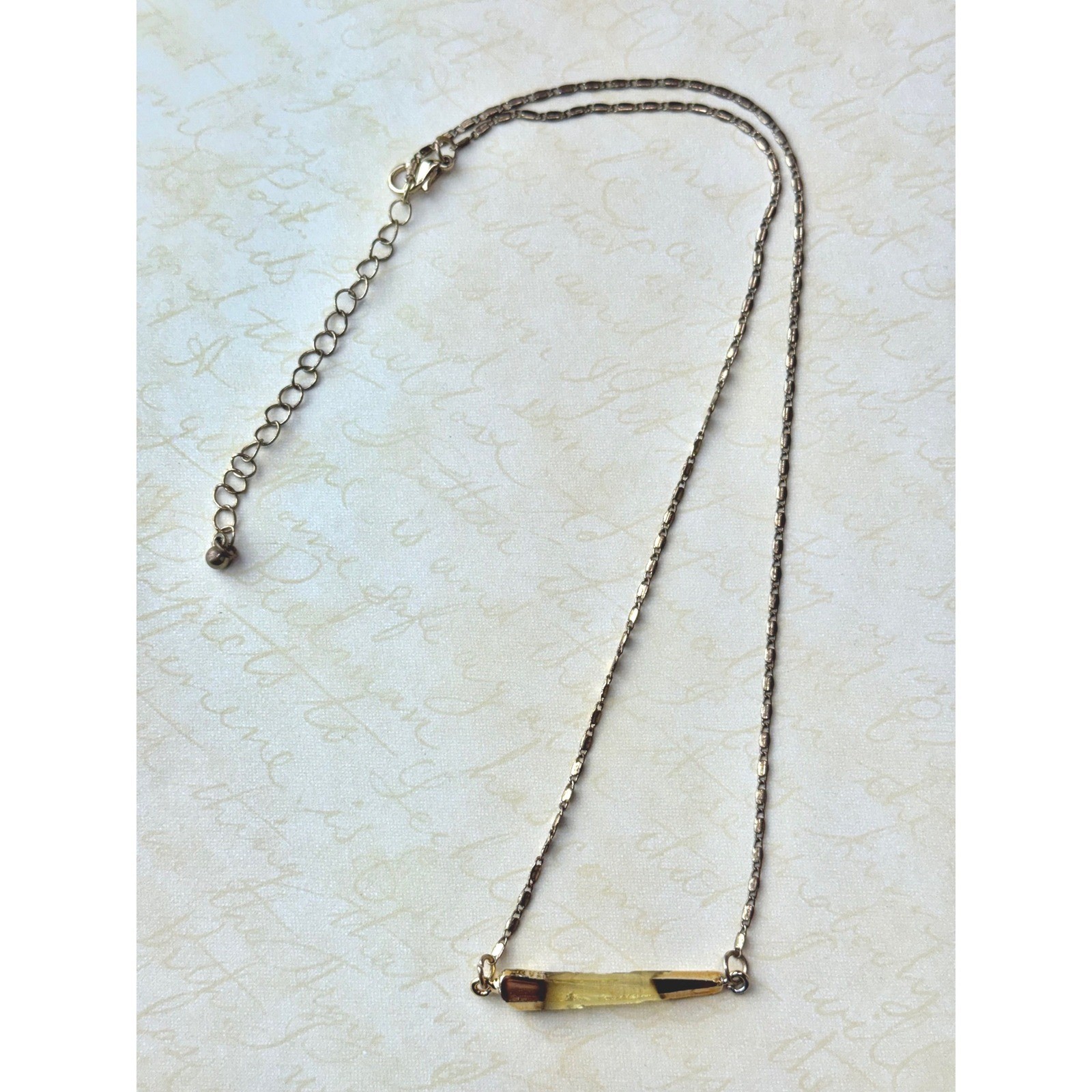 Handcrafted Yellow Resin Bar Pendant Necklace Gold Tone Adjustable Chain Boho