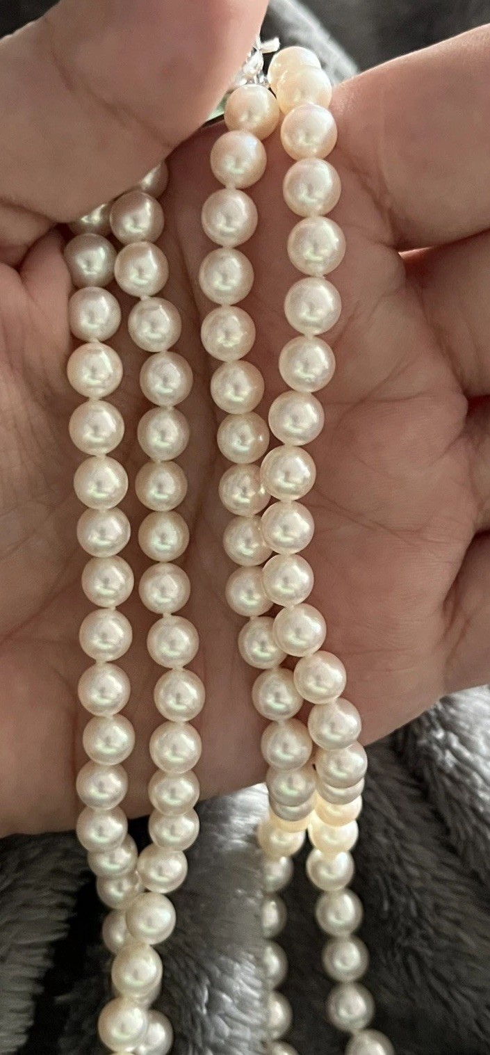 TASAKI Akoya Pearl Double-Strand Necklace 14ct White Gold K14WG 6.4-7.1mm 40cm