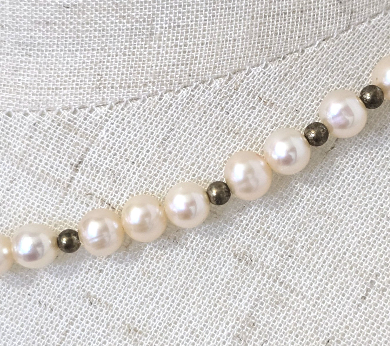 Sterling and Genuine Pearl Beaded Necklace 17 Inches Vintage 6mm Pearls