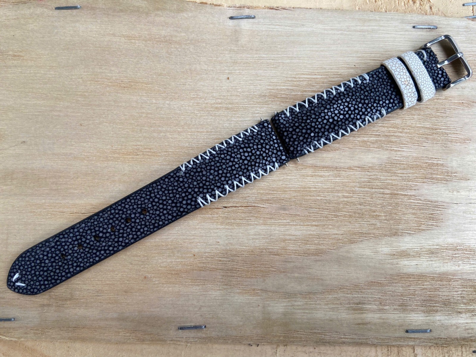Black Stingray Leather Watch Strap Band, Size 16mm 18mm 19mm 20mm 22mm 24mm 26mm