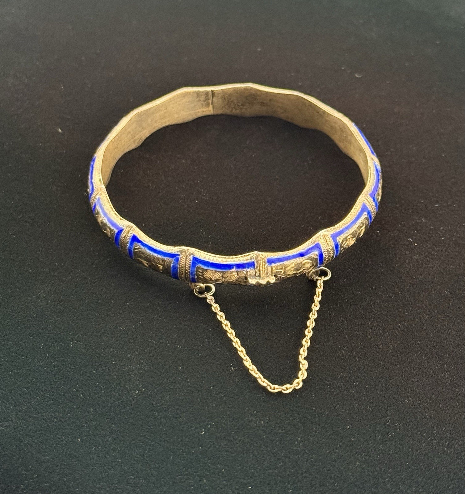 Siam Silver Blue Enamel .925 Sterling Silver Bracelet Hinged 12.8 Grams #392