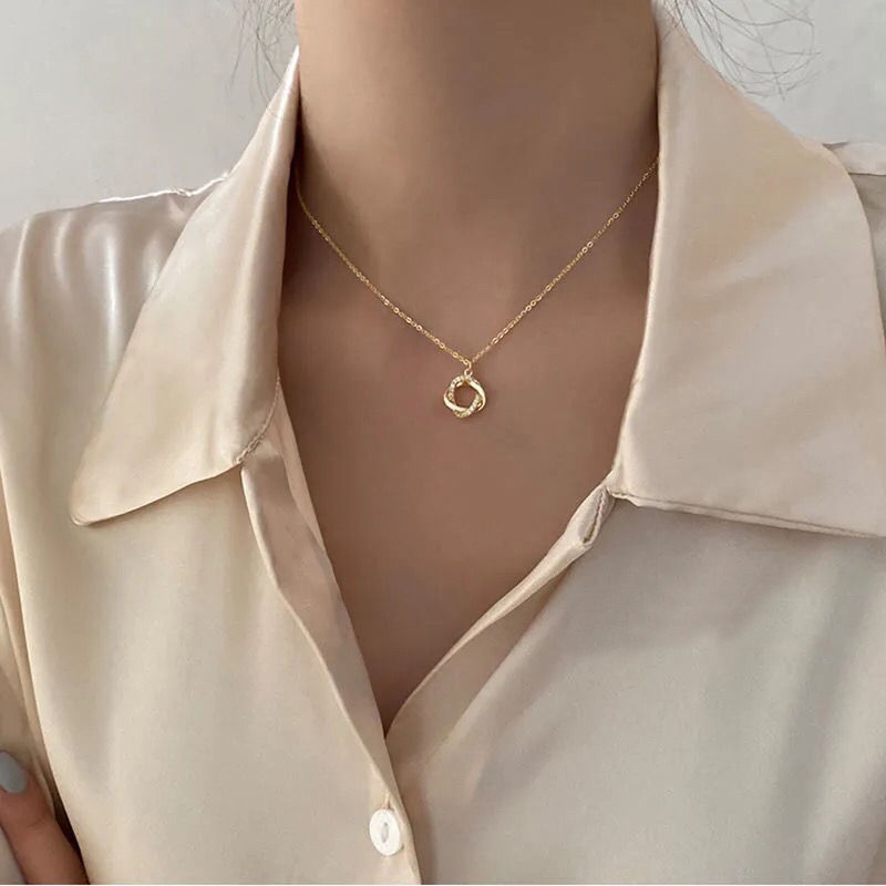 Women’s Fashion CZ Rose Ring Pendant Necklace Collarbone Chain Titanium Steel