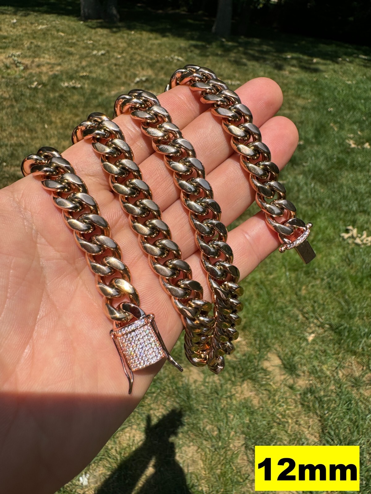 Miami Cuban Link Chain W. 1ct CZ Iced Clasp 14k Rose Gold Plated Stainless Steel