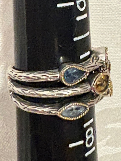 EFFY Sterling Silver/18K Split Multi Gemstone Ring – Size 7 -6 grams- Very Good!