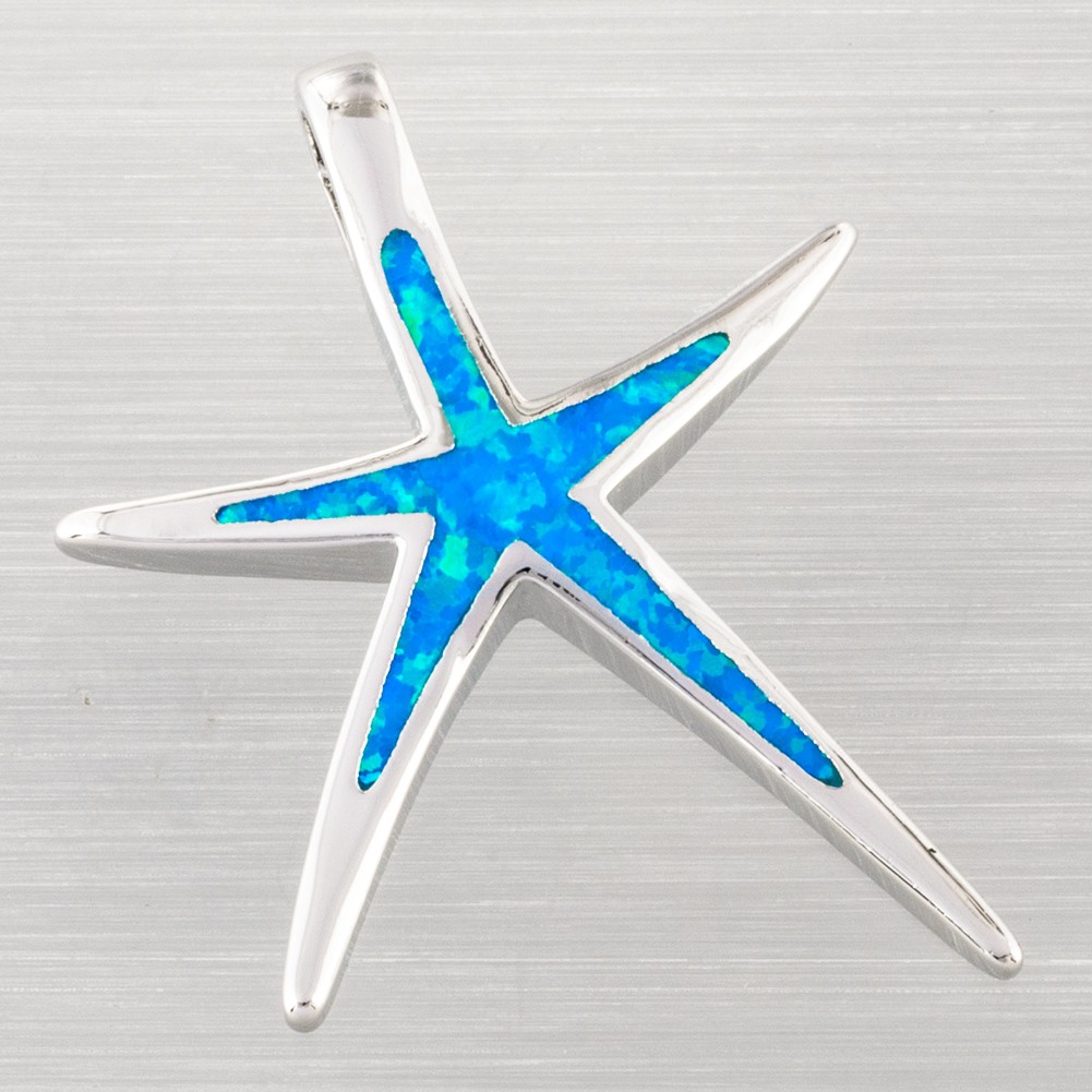 Skinny Starfish Ocean Blue Fire Opal Silver Jewelry Necklace Pendant