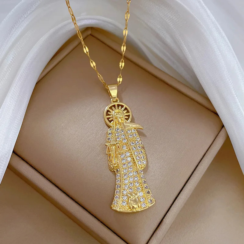 1 Piece of Hip-hop Fashion Death Clavicle Titanium Steel Chain Pendant Necklace,