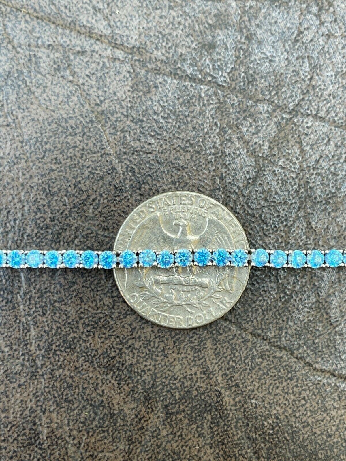3mm Tennis Bracelet Real 925 Sterling Silver Simulated Aquamarine Blue CZ