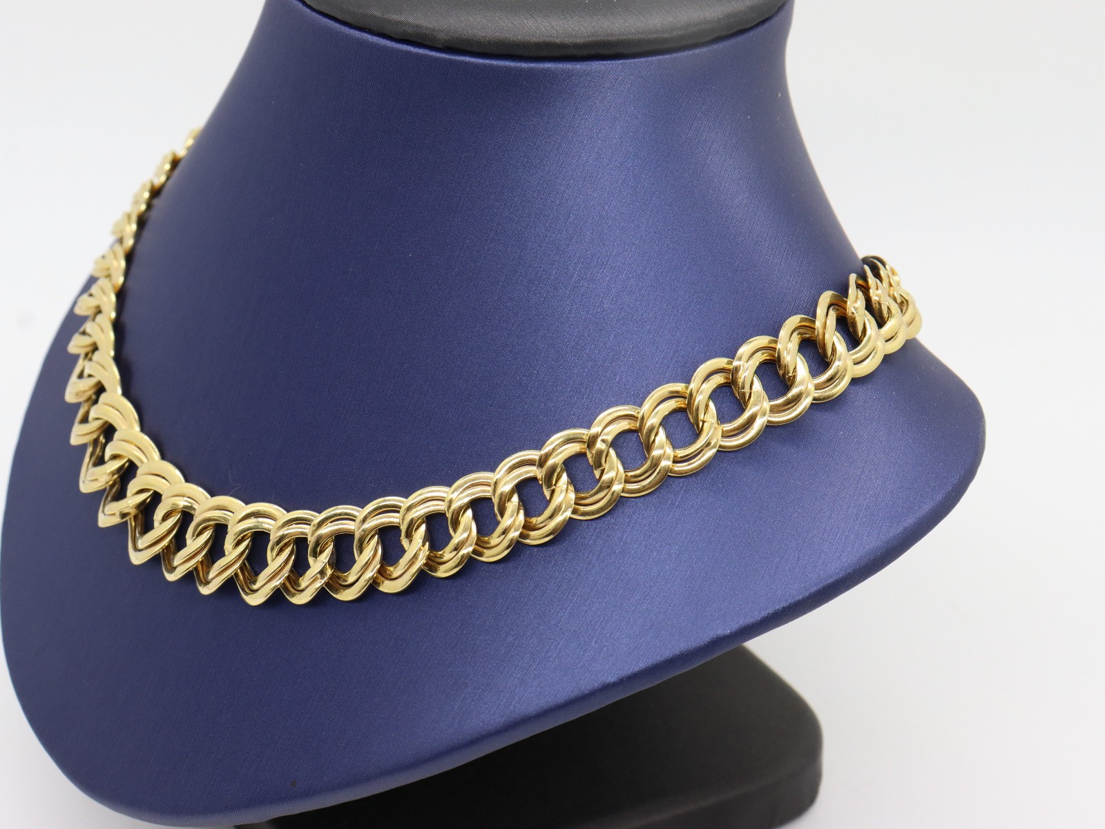 14k Yellow Gold Graduated Double Curb Link Italy 16″ Chain Necklace 22.96 grams