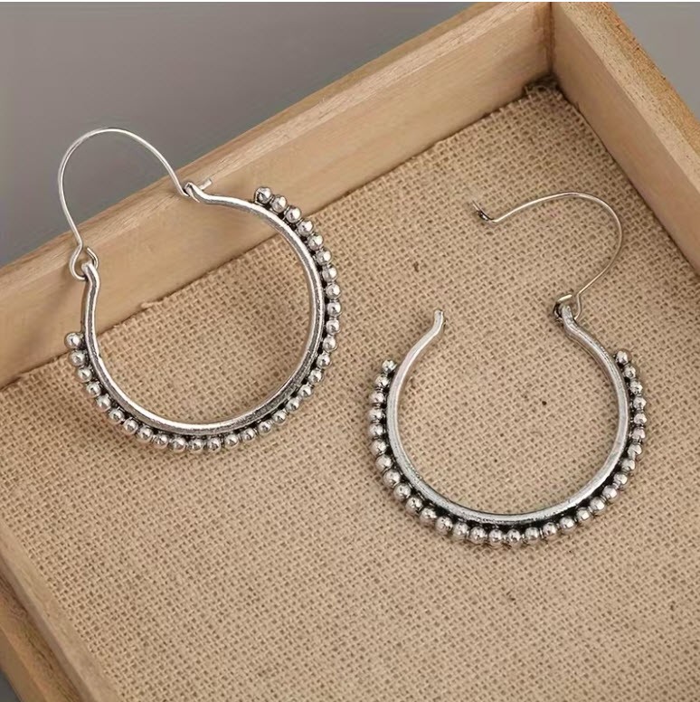BRIGHTON BEACH Silver Color Hoop Tribal Jewelry
