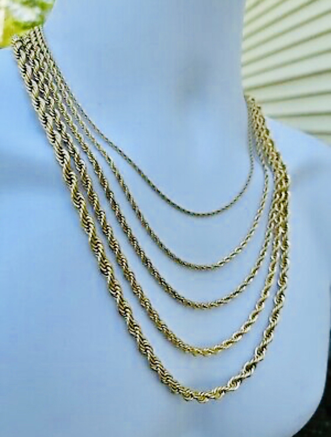 18K Gold Plated Rope Chain Necklace 3/4/5mm 20-30″ Mens Women’s