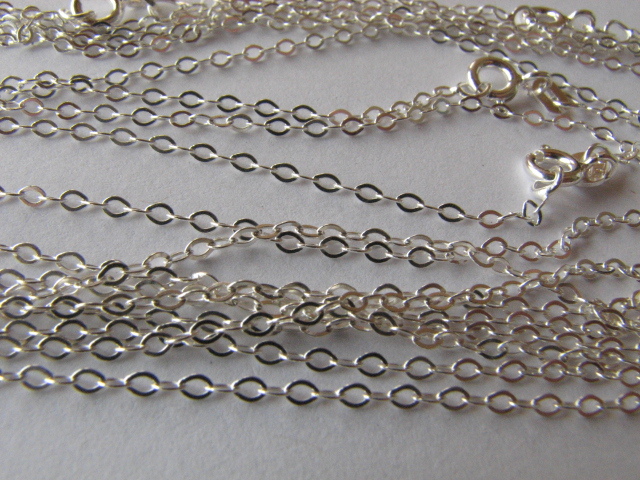 50 pcs Sterling Silver Flat Cable Link Chain Necklaces 16 inch (40 cm)