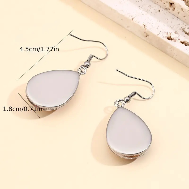 Hummingbird Pattern Water Drop Glass Stainless Steel Dangle Earrings – New