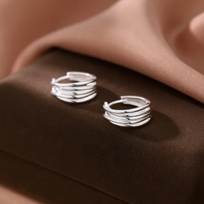 925 Sterling Silver Chunky Hoop Earrings Geometric Layered Huggie Women Gift