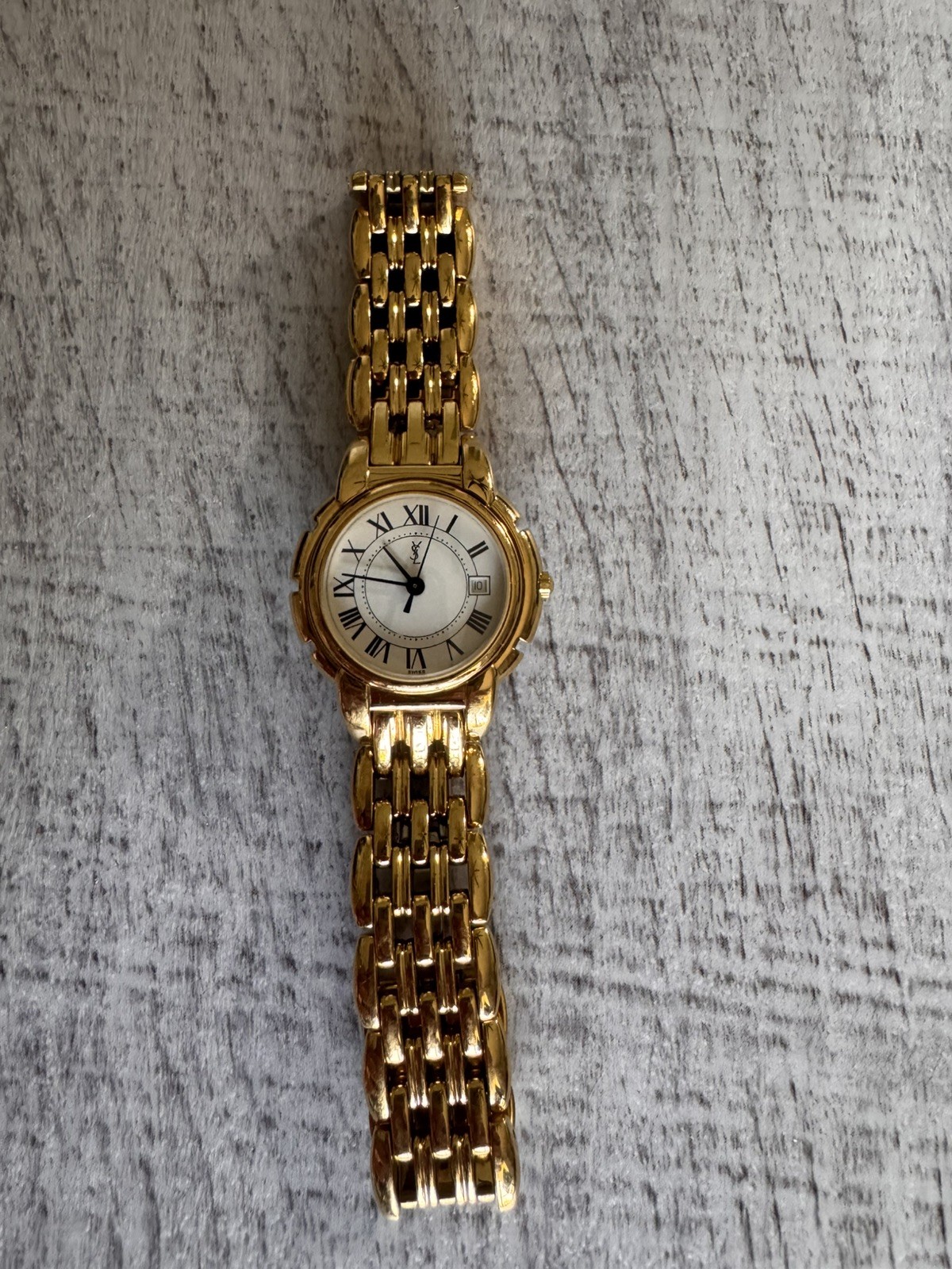 vintage Yves Saint Laurent Gold Plated Quartz 32mm Ladies Watch