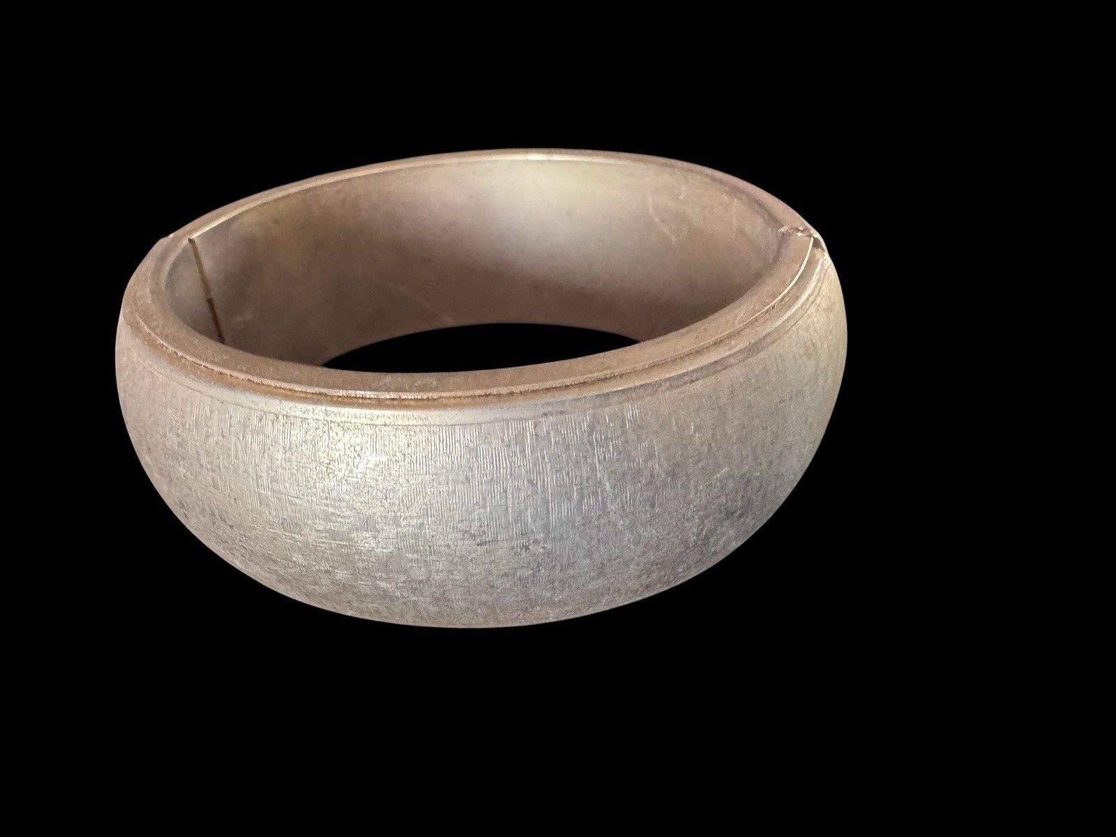 Vintage Gold Tone Wide Hinged Clamper Bracelet Brushed Satin Finish Mid Century