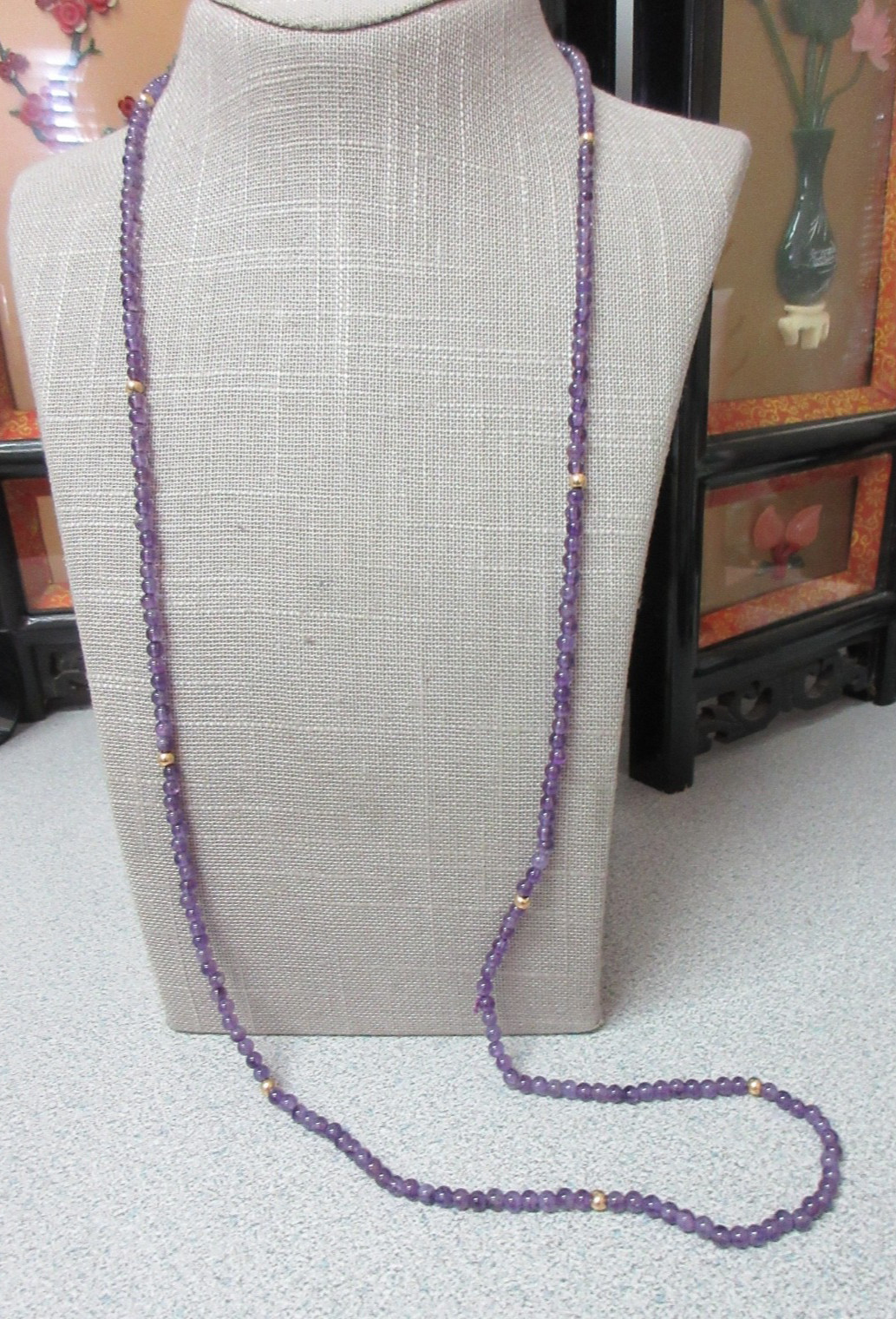 36″ 14k Y. Gold 3.8mm Beads 4mm Amethyst Beads Endless Necklace 21.37 Grams