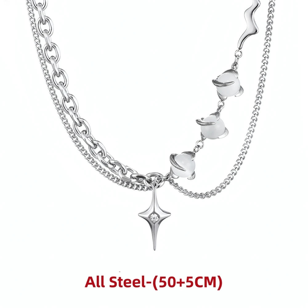 Titanium Steel Natural Zircon Cross Necklace For Man Woman Hip-Hop Clavicle Swea