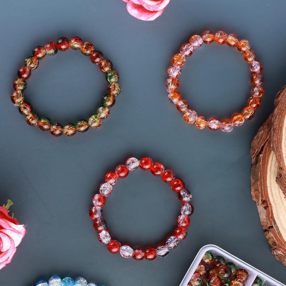 C MY 600pcs 8mm Crackle Glass Beads for Bracelet Jewelry 8mm, Multicolor