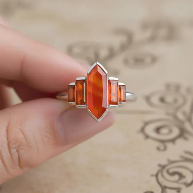 Carnelian Gemstone 925 Sterling Silver Ring | Vintage Art Deco Jewelry Gift