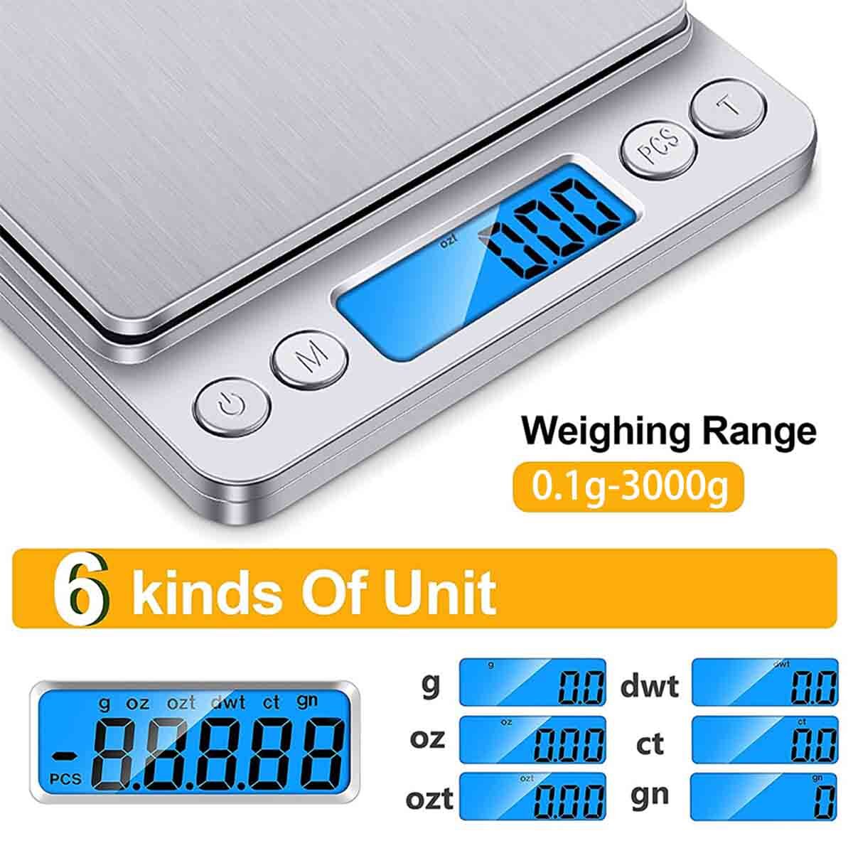 Digital Scale 0.1g Precision Jewelry Gold Silver Coin Gram 3000g x 0.1g