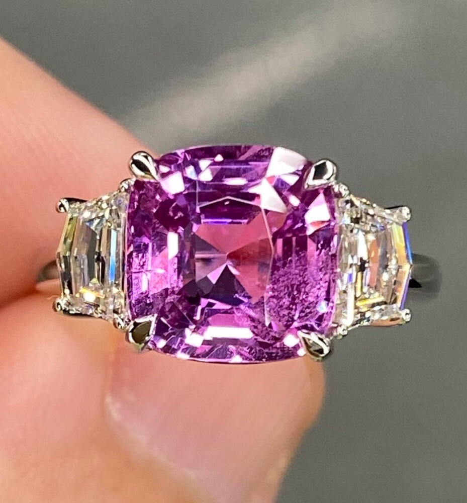6.00 Ct Certified Purple Pink Sapphire Diamond Lab Created Ring 18k White Gold