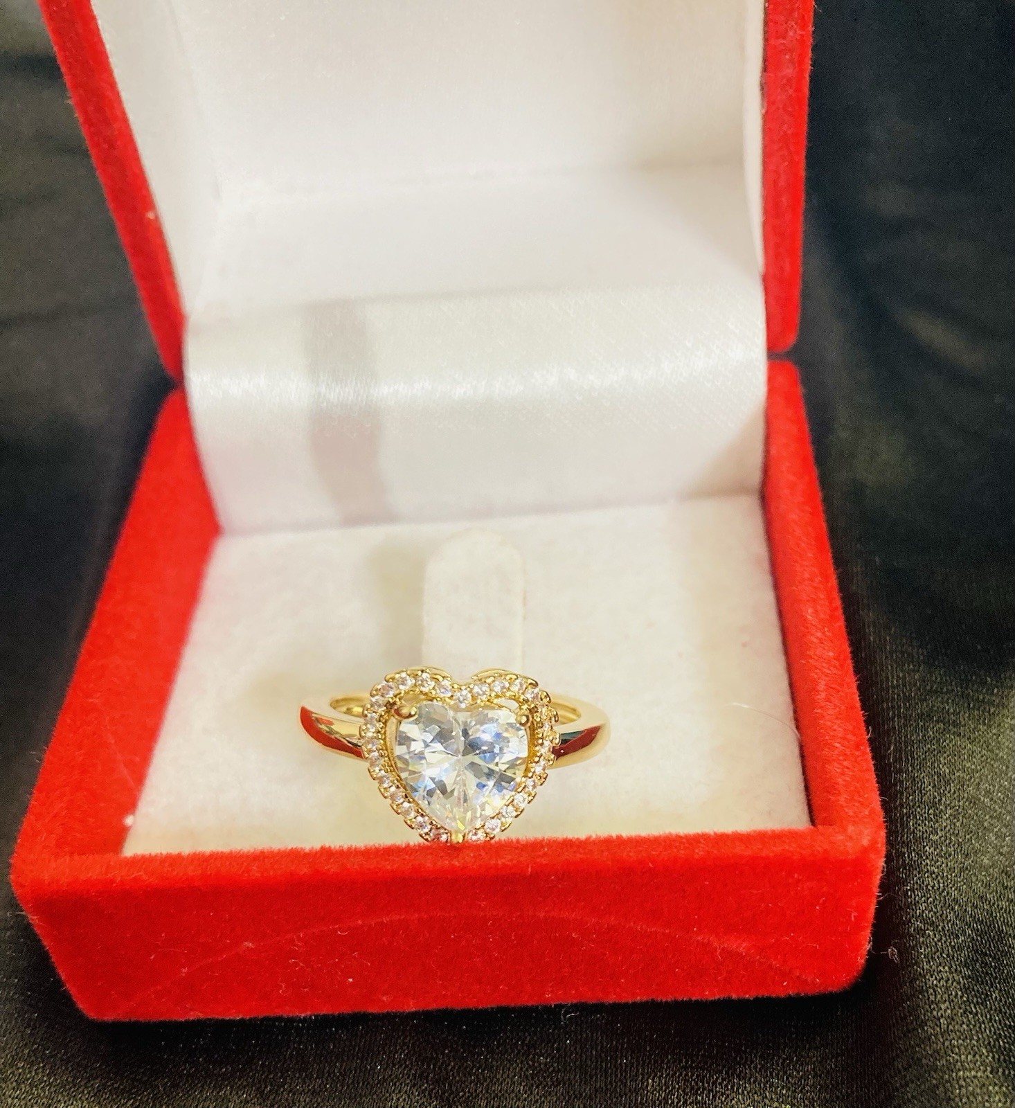 Heart Rings For Women Zircon Gold Plated Heart Stainless Steel,Resizable,LOVE