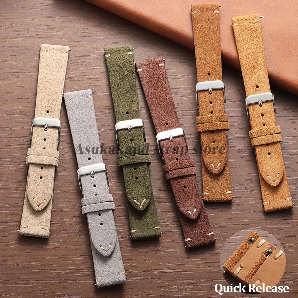 18 19 20 21 22 MM Soft Suede Leather Vintage Strap Watch Band Quick Release