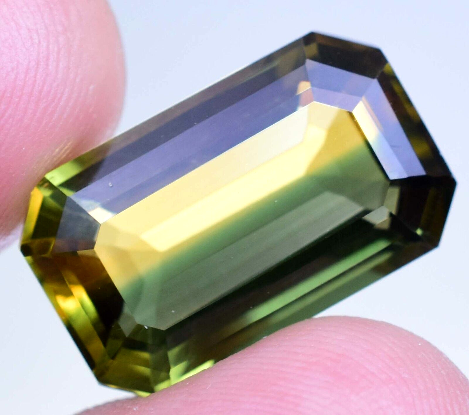 Natural Bi-Color Tourmaline 12.60 Ct Octagon Cut Rare Certified Loose Gemstone