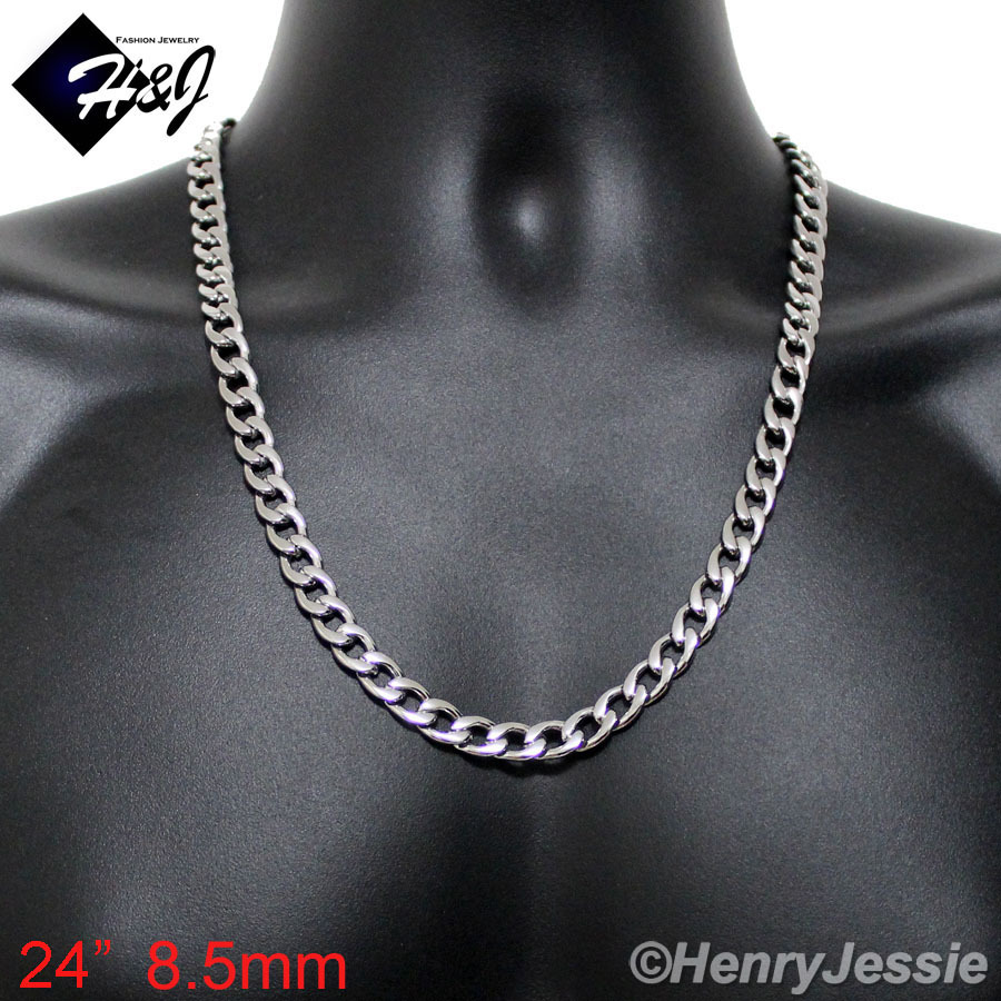 18″-40″MEN Stainless Steel 4/5/6/7/8.5/9.5/12mm Silver Cuban Curb Chain Necklace