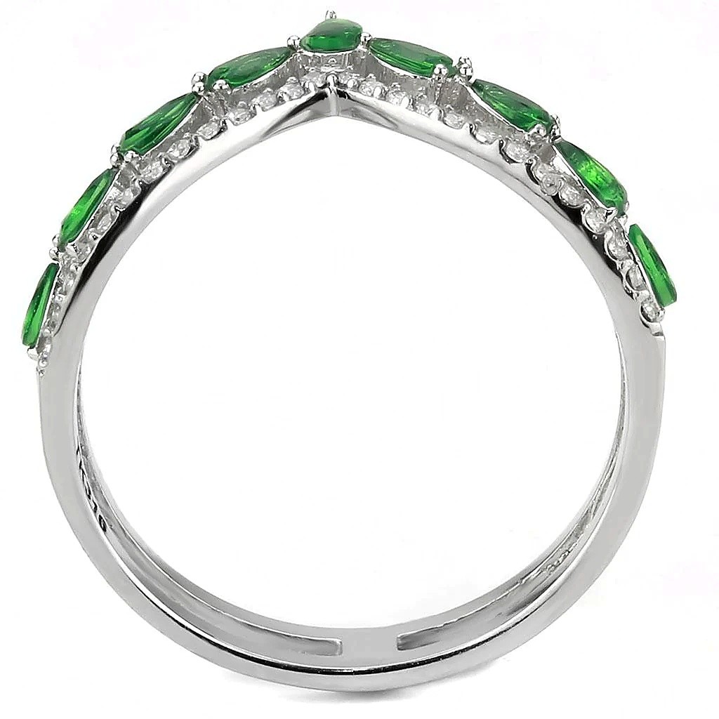 Women’s Chevron Ring, Emerald Glass, Stainless Steel, V-shape ring, Green stone