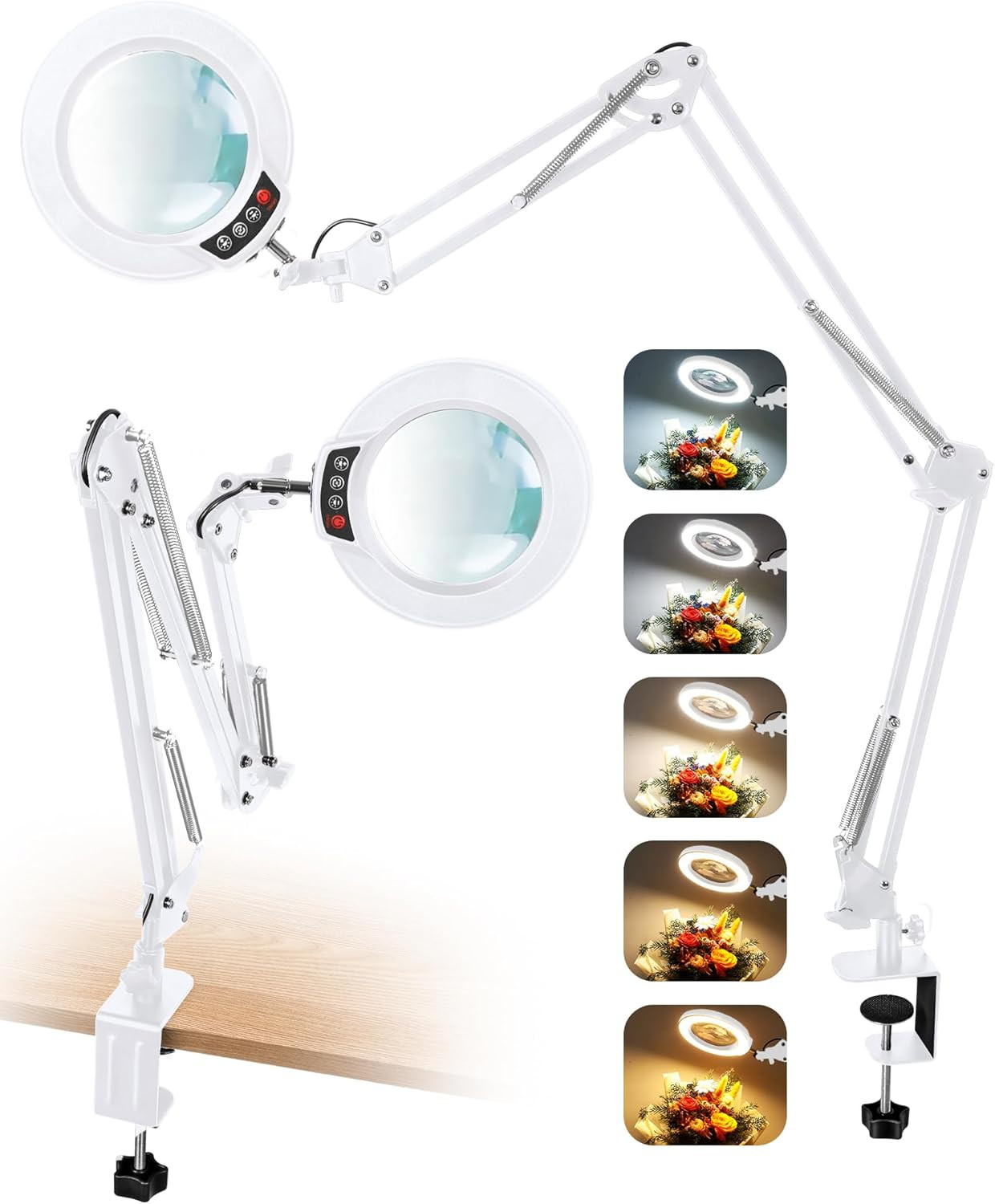 12X Magnifying Glass with Light and Clamp, Ultra Long 3 Section Swing Arm LED De
