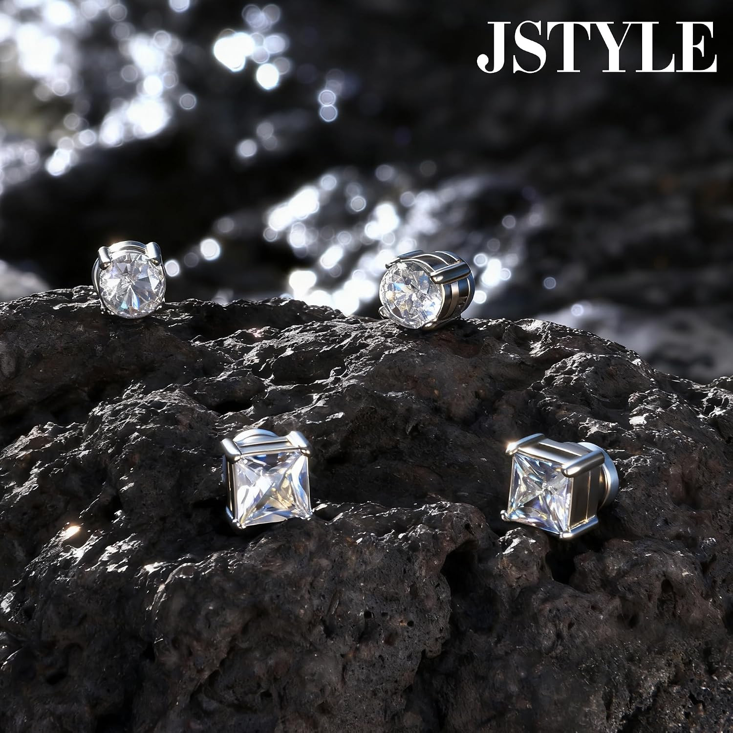 2 Pairs Stainless Steel Magnetic Stud Earrings for Men Women Non-Piercing CZ Hyp